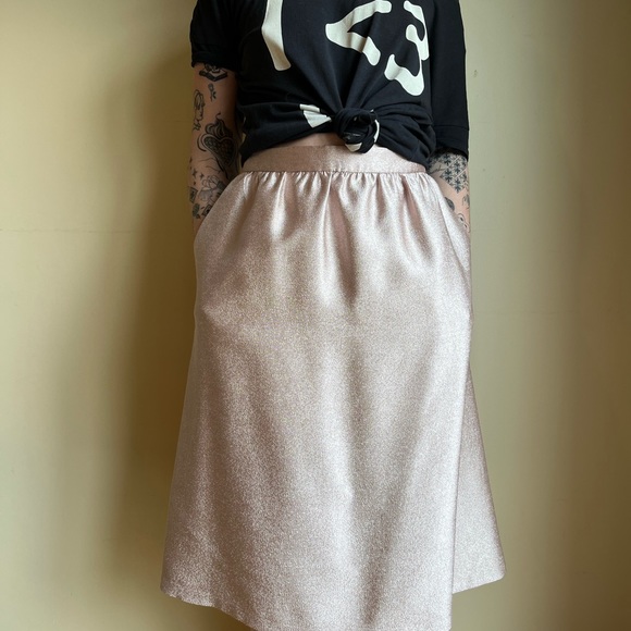 Forever 21 pink metallic midi skirt with pockets - Picture 2 of 6
